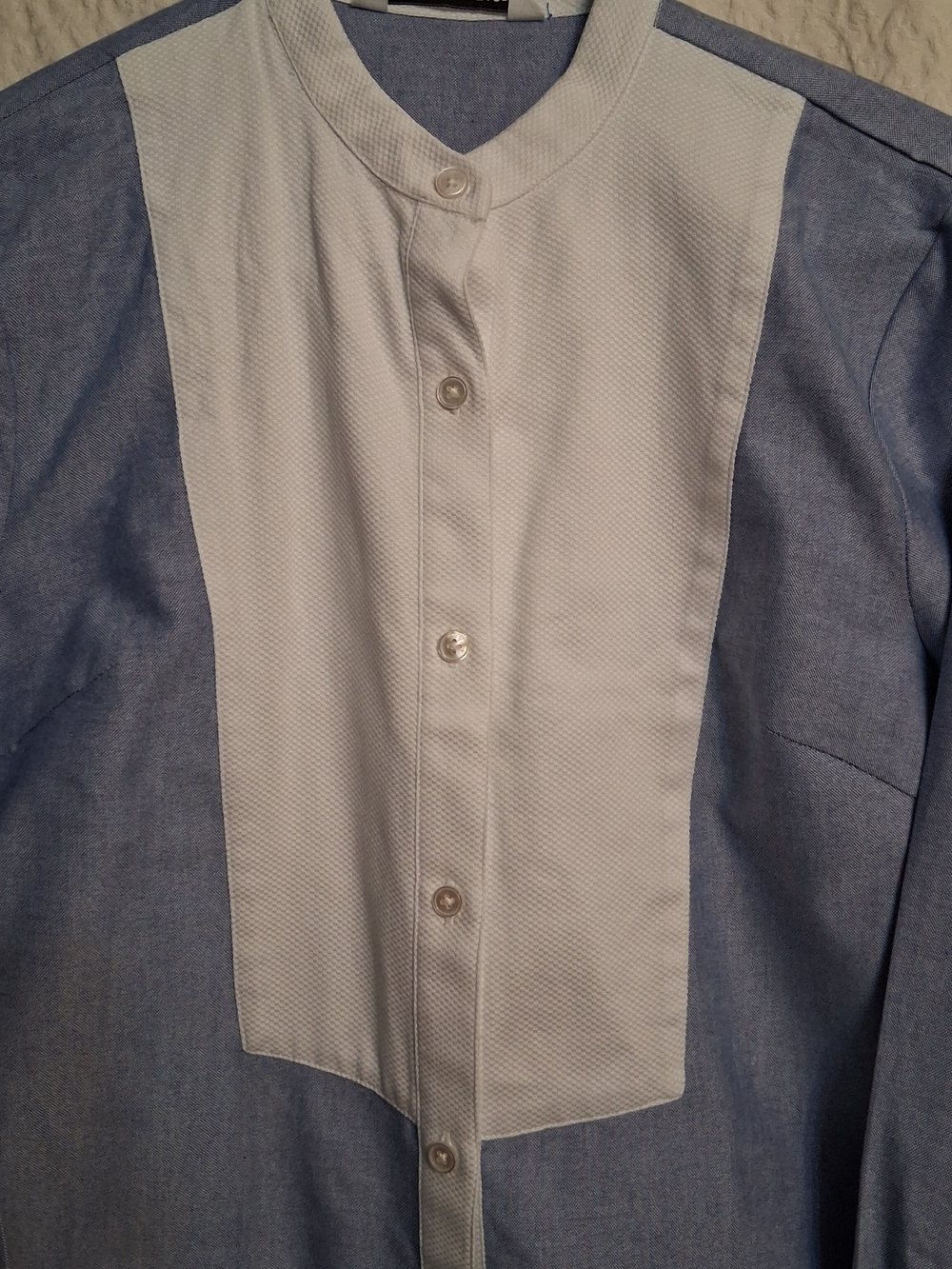 Veronica Beard Light Blue and White Bib Button Up Blouse - Picture 2 of 7